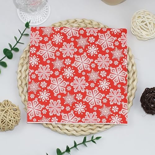 Servietten Rote Schneeflocken Servietten Hochzeit Geburtstag Kindergeburtstag Cocktailservietten Geburtstagsservietten Party Napkins Disposable Papierservietten TischdekoPack of 5(33x33cm) von LNXSESN
