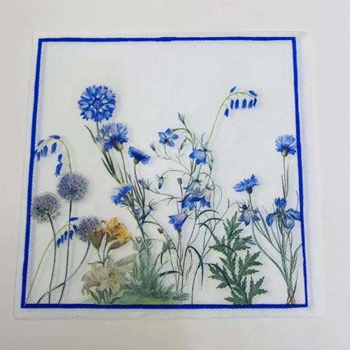 Servietten Royal Blue Flower Servietten Hochzeit Geburtstag Kindergeburtstag Cocktailservietten Geburtstagsservietten Party Napkins Disposable Weich Papierservietten Tischdeko Pack of 15(33x33cm) von LNXSESN