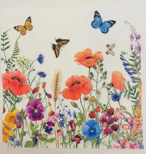 Servietten Schmetterling Anlage Blume Servietten Hochzeit Geburtstag Kindergeburtstag Cocktailservietten Geburtstagsservietten Party Napkins Disposable Papierservietten Tischdeko Pack of 10(33x33cm) von LNXSESN