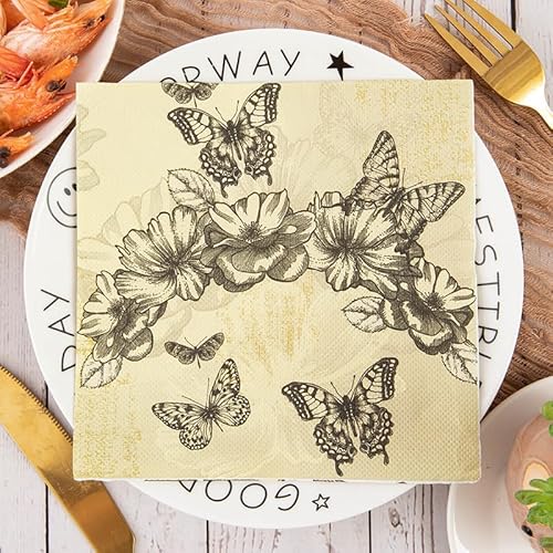 Servietten Schmetterling Gelb Schwarz Servietten Hochzeit Geburtstag Kindergeburtstag Cocktailservietten Geburtstagsservietten Party Napkins Disposable Papierservietten Tischdeko Pack of 5(33x33cm) von LNXSESN