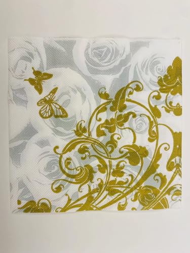 Servietten Schmetterling Graue Rose Servietten Hochzeit Geburtstag Kindergeburtstag Cocktailservietten Geburtstagsservietten Party Napkins Disposable Papierservietten Tischdeko Pack of 5(33x33cm) von LNXSESN