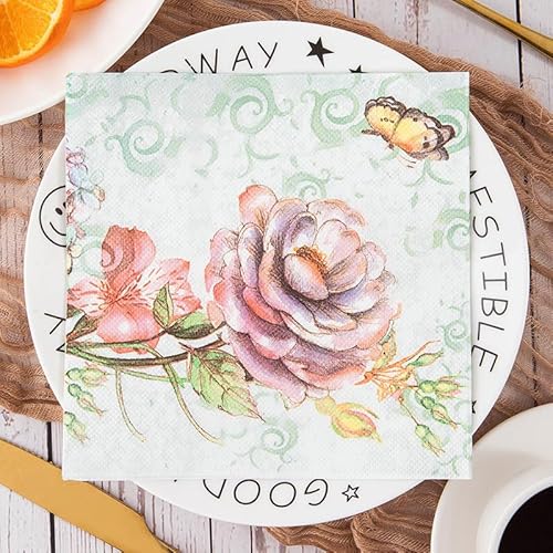 Servietten Schmetterling Grüne Rose Servietten Hochzeit Geburtstag Kindergeburtstag Cocktailservietten Geburtstagsservietten Party Napkins Disposable Papierservietten Tischdeko Pack of 10(33x33cm) von LNXSESN