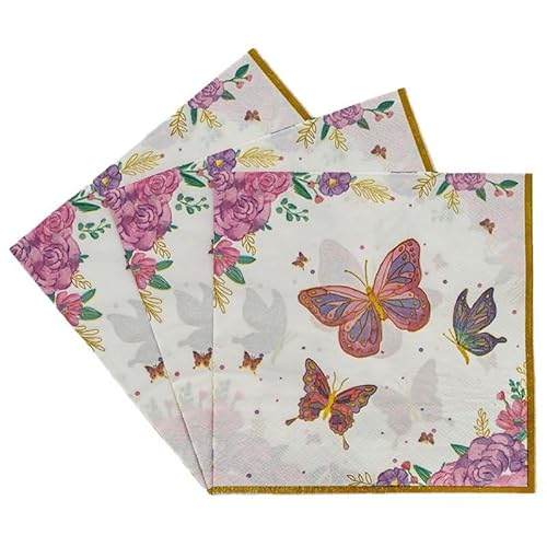 Servietten Schmetterlingsrose Print Servietten Hochzeit Geburtstag Kindergeburtstag Cocktailservietten Geburtstagsservietten Party Napkins Disposable Papierservietten TischdekoPack of 20(33x33cm) von LNXSESN