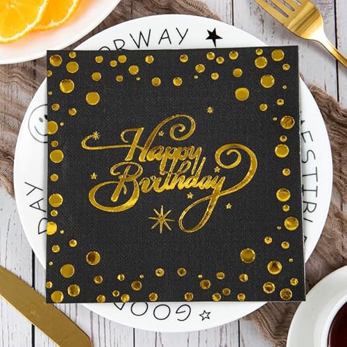 Servietten Schwarz Golden Kreis Servietten Hochzeit Geburtstag Kindergeburtstag Cocktailservietten Geburtstagsservietten Party Napkins Disposable Weich Papierservietten Tischdeko Pack of 10(33x33cm) von LNXSESN
