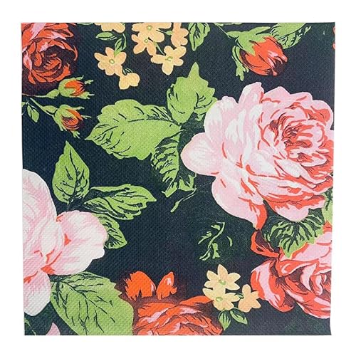 Servietten Schwarze Blume Grün Servietten Hochzeit Geburtstag Kindergeburtstag Cocktailservietten Geburtstagsservietten Party Napkins Disposable Papierservietten TischdekoPack of 20(33x33cm) von LNXSESN