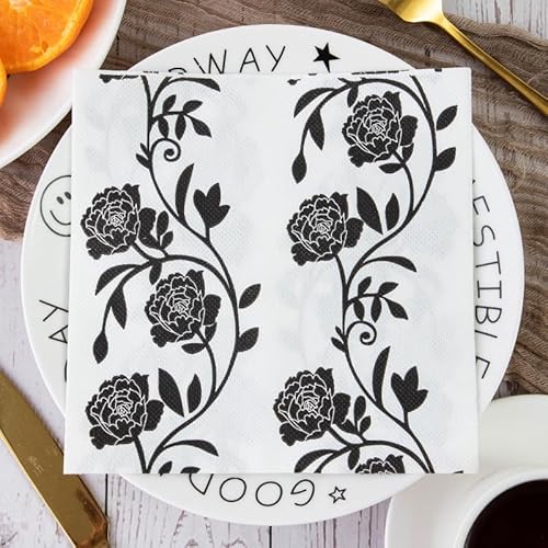 Servietten Schwarze Blume Servietten Hochzeit Geburtstag Kindergeburtstag Cocktailservietten Geburtstagsservietten Party Napkins Disposable Weich Papierservietten Tischdeko Pack of 20(33x33cm) von LNXSESN