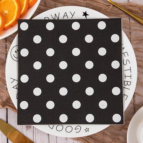 Servietten Schwarzer Kreis Servietten Hochzeit Geburtstag Kindergeburtstag Cocktailservietten Geburtstagsservietten Party Napkins Disposable Weich Papierservietten Tischdeko Pack of 30(33x33cm) von LNXSESN