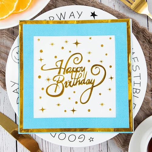 Servietten Star Blue Gold Servietten Hochzeit Geburtstag Kindergeburtstag Cocktailservietten Geburtstagsservietten Party Napkins Disposable Papierservietten Tischdeko Pack of 30(33x33cm) von LNXSESN