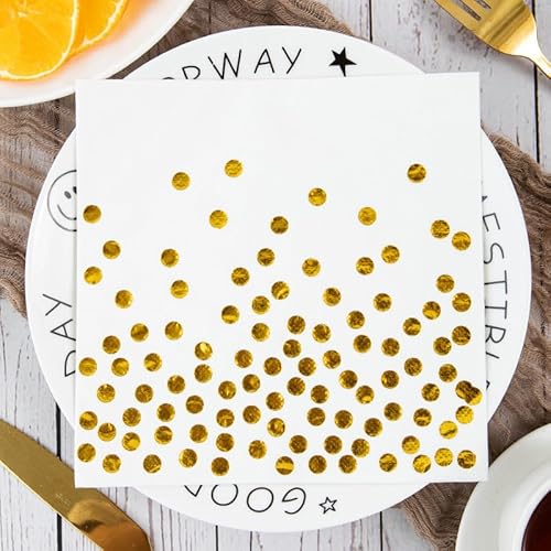 Servietten Weiß Golden Geometrie Servietten Hochzeit Geburtstag Kindergeburtstag Cocktailservietten Geburtstagsservietten Party Napkins Disposable Weich Papierservietten Tischdeko Pack of 5(33x33cm) von LNXSESN