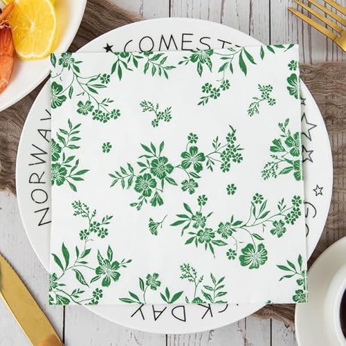 Servietten Weiße Grüne Blumen Servietten Hochzeit Geburtstag Kindergeburtstag Cocktailservietten Geburtstagsservietten Party Napkins Disposable Weich Papierservietten Tischdeko Pack of 15(33x33cm) von LNXSESN