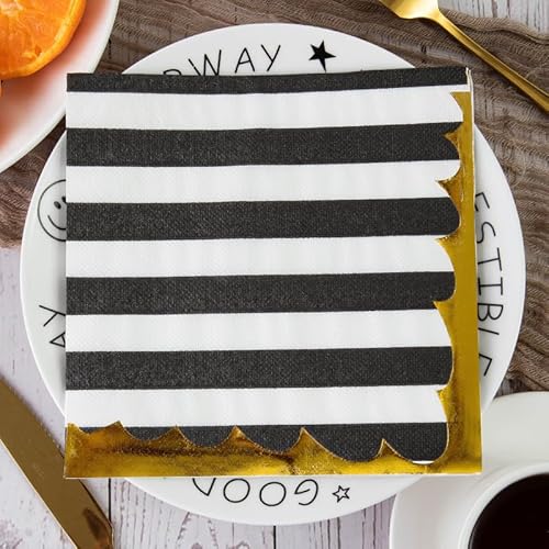 Servietten Weißgold Schwarz Servietten Hochzeit Geburtstag Kindergeburtstag Cocktailservietten Geburtstagsservietten Party Napkins Disposable Weich Papierservietten Tischdeko Pack of 10(33x33cm) von LNXSESN