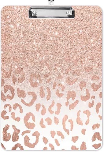 Modisches A4-Klemmbrett, Standard-Buchstabengröße 22,9 x 31,8 cm, dekoratives Holz-Klemmbrett mit niedrigem Profil, Metallclip für Büro, Schule, Lehrer und Studenten, roségoldener Leopard von LNZLKING