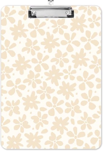 Modisches A4-Klemmbrett, Standardbriefgröße 22,9 x 31,8 cm, dekoratives Holz-Klemmbrett mit niedrigem Profil, Metallclip für Büro, Schule, Lehrer und Studenten, Beige Blume von LNZLKING