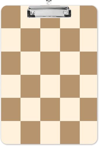 Modisches A4-Klemmbrett, Standardbriefgröße 22,9 x 31,8 cm, dekoratives Holz-Klemmbrett mit niedrigem Profil, Metallclip für Büro, Schule, Lehrer und Studenten, Kaffeekariert von LNZLKING