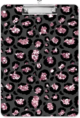 Modisches A4-Klemmbrett, Standardbriefgröße 22,9 x 31,8 cm, dekoratives Holz-Klemmbrett mit niedrigem Profil, Metallclip für Büro, Schule, Lehrer und Studenten, rosa Leopard von LNZLKING