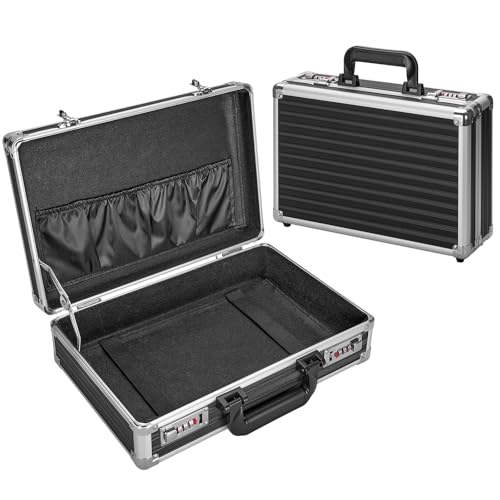 LOCKCURX Aufbewahrungsbox für Aktenordner, 36,7 x 24,9 x 11,4 cm, mittlere Größe, tragbare verschließbare Aufbewahrungsboxen mit zwei Zahlenschlössern für Bargeld, Dokumente und Wertsachen, Schwarz von LOCKCURX