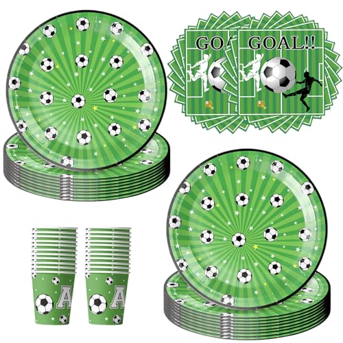 60 PCS Fußball Partygeschirr Set,Wiederverwendbar Fußball Deko Geburtstag Kinder Partygeschirr Fussball Kindergeburtstag,Fussball Pappteller Deko,Fussball Geburtstag Geschirr,Fußball Pappteller Set von LOEPENLE