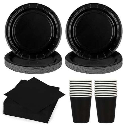 60 Stück Schwarz Partygeschirr Set,Pappteller Schwarz für Geburtstag Party Geschirr Set Party Geschirr Enthalten Pappteller,Servietten,Pappbecher für 20 Gäste 60 Stück Schwarz Partygeschirr Set,Pappteller Schwarz für Geburtstag Party Geschirr Set Party Geschirr Enthalten Pappteller,Servietten,Pappbecher für 20 Gäste von LOEPENLE