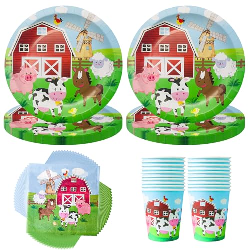 60 PCS Bauernhof Party Geschirr,Bauernhof Partygeschirr Set,Bauernhof Geburtstag Dekoration Geschirr,Bauernhof Party Geschirr Set,Bauernhof Partyteller Geburtstag,Teller Becher Servietten für 20 Gäste von LOEPENLE