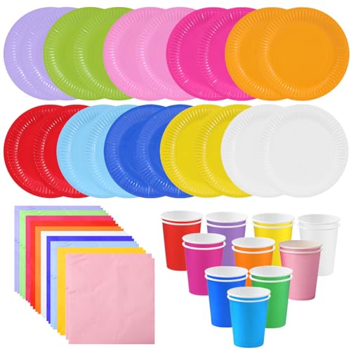60 Stück Partyteller Bunte für Kindergeburtstag,Buntes Partygeschirr aus Papier,DIY Bunt Pappteller für Party,Bunt Pappteller Kindergeburtstag für Feste für 20 Gäste von LOEPENLE