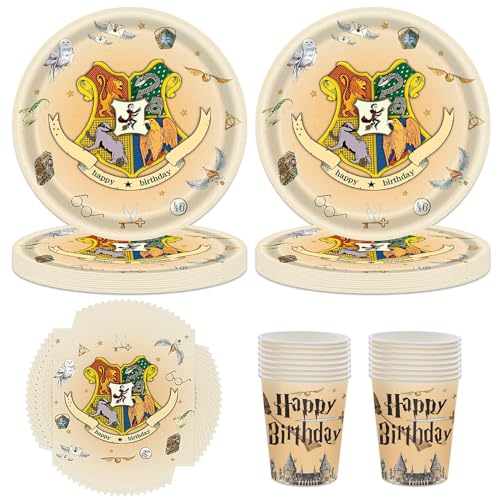 60 Stück Magischer Wizard Partygeschirr Set,Geburtstag Party Geschirr Deko Wizard Kinder,Magischer Geburtstag Geschirr,Wizard Party Geburtstagsdeko Geschirr Set,Teller Servietten Tassen für 20 Gäste von LOEPENLE