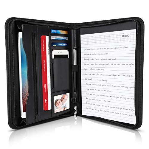 LOETAD Dokumentenmappe A4 mit Reißverschluss für Dokumentenmappe aus Leder mit Reißverschluss für Übersichtliche Reisen, Kongresse, Stiftehalter und Tasche für Handyhalter etc. (schwarz) von LOETAD