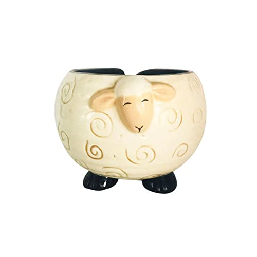 LOGEA Garnschale, Süße Keramik Schaf-Form Wolle Aufbewahrung Schüssel, Strickgarn Halter Mit Löchern, Handgemachte Wollschüssel Aufbewahrung, Für Stricken Häkeln,Weiß von LOGEA