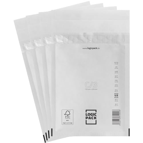LOGIC PACK 10 Luftpolsterumschläge Versandtaschen Luftpolster C3 170 x 225 mm Weiß, Luftpolstertaschen Haftklebend Gepolsterte Briefumschläge Premium Umschläge Polsterumschläge geeignet für DIN A5 von LOGIC PACK