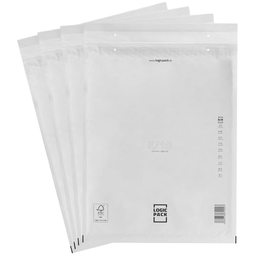 LOGIC PACK 300 Luftpolsterumschläge Versandtaschen Luftpolster K10 370 x 480 mm Weiß, Luftpolstertaschen Haftklebend Gepolsterte Briefumschläge Premium Umschläge Polsterumschläge geeignet für DIN A3 von LOGIC PACK