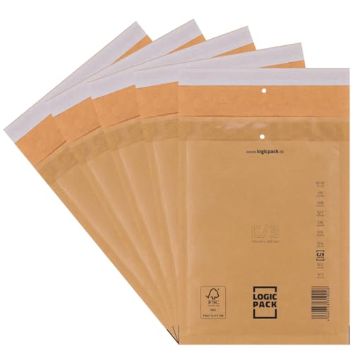 LOGIC PACK 600 Luftpolsterumschläge Luftpolstertaschen Braun C3 170 x 225 mm Gepolsterte Briefumschläge, Haftklebend Versandtaschen mit Luftpolsterfolie für DIN A5 von LOGIC PACK