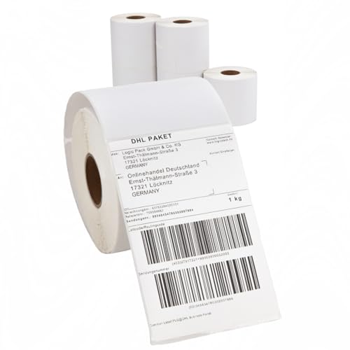 LOGIC PACK Etiketten 4x6 Versandaufkleber Thermo Etiketten für Zebra Drucker Versandetiketten zum Bedrucken 100 mm x 150 mm (3000 Stück Etikketen - 6 Rollen) von LOGIC PACK