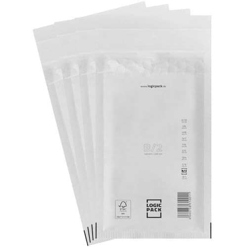 LOGIC PACK 500 Luftpolsterumschläge Versandtaschen Luftpolster B2 140 x 225 mm Weiß, Luftpolstertaschen Haftklebend Gepolsterte Briefumschläge Premium Umschläge Polsterumschläge geeignet für DIN A6 LOGIC PACK 500 Luftpolsterumschläge Versandtaschen Luftpolster B2 140 x 225 mm Weiß, Luftpolstertaschen Haftklebend Gepolsterte Briefumschläge Premium Umschläge Polsterumschläge geeignet für DIN A6 von LOGIC PACK