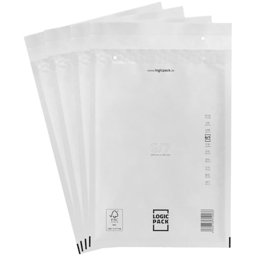 LOGIC PACK 200 Luftpolsterumschläge Versandtaschen Luftpolster G7 250 x 350 mm Weiß, Luftpolstertaschen Haftklebend Gepolsterte Briefumschläge Premium Umschläge Polsterumschläge geeignet für DIN A4 LOGIC PACK 200 Luftpolsterumschläge Versandtaschen Luftpolster G7 250 x 350 mm Weiß, Luftpolstertaschen Haftklebend Gepolsterte Briefumschläge Premium Umschläge Polsterumschläge geeignet für DIN A4 von LOGIC PACK