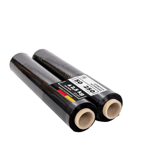 LOGIC PACK Verpackungsfolie Stretchfolie Schwarz Packfolien Folie Für Möbel Handfolie Wickelfolie Verpackungsmaterial - 2 Rollen 50 cm Breite 250m Länge 2,5 kg von LOGIC PACK