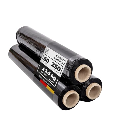 LOGIC PACK Verpackungsfolie Stretchfolie Schwarz Packfolien Folie Für Möbel Handfolie Wickelfolie Verpackungsmaterial - 3 Rollen 50 cm Breite 250m Länge 2,5 kg LOGIC PACK Verpackungsfolie Stretchfolie Schwarz Packfolien Folie Für Möbel Handfolie Wickelfolie Verpackungsmaterial - 3 Rollen 50 cm Breite 250m Länge 2,5 kg von LOGIC PACK