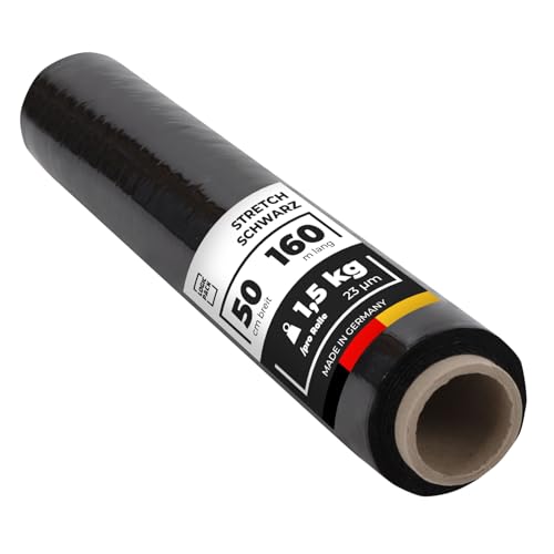 LOGIC PACK Stretchfolie Schwarz Verpackungsmaterial Packfolien Folie Für Möbel Handfolie Wickelfolie Verpackungsfolie 50 cm Breite 160m Länge 1,5 kg - 1 Rolle von LOGIC PACK