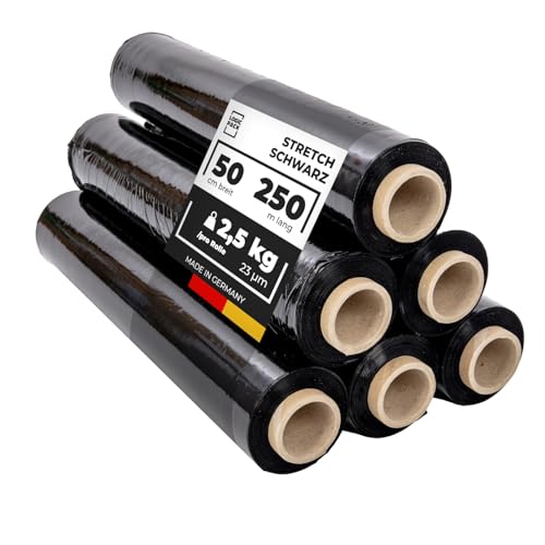 LOGIC PACK Verpackungsfolie Stretchfolie Schwarz Packfolien Folie Für Möbel Handfolie Wickelfolie Verpackungsmaterial - 6 Rollen 50 cm Breite 250m Länge 2,5 kg von LOGIC PACK