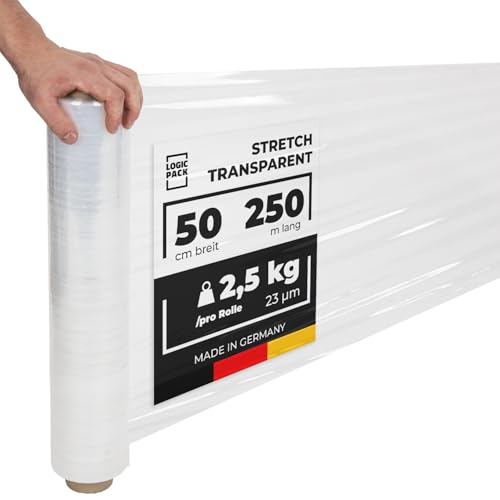 LOGIC PACK Stretchfolie Transparent Folie Für Möbel langlebig und dehnbar Verpackungsfolie Wickelfolie Verpackungsmaterial - 1 Rolle 50 cm Breite 250m Länge 2,5 kg LOGIC PACK Stretchfolie Transparent Folie Für Möbel langlebig und dehnbar Verpackungsfolie Wickelfolie Verpackungsmaterial - 1 Rolle 50 cm Breite 250m Länge 2,5 kg von LOGIC PACK