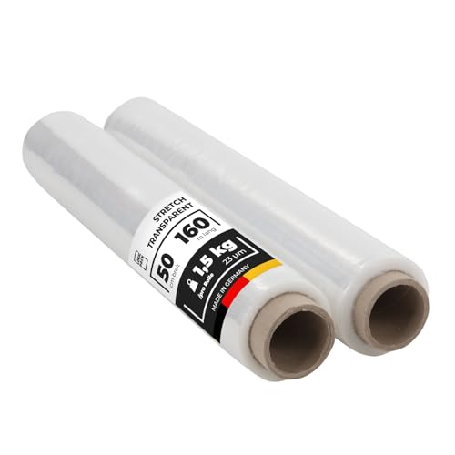 LOGIC PACK Stretchfolie Transparent Verpackungsfolie Folie für Möbel Stretchfolienrolle 50cm/160m - 1.5 kg, Wickelfolie, Handfolie für Umzug und Versand - 2 Rollen von LOGIC PACK