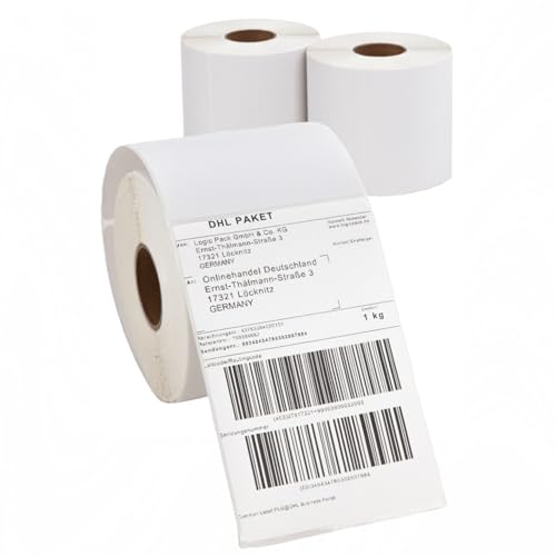 LOGIC PACK Etiketten 4x6 Versandaufkleber Thermo Etiketten für Zebra Drucker Versandetiketten zum Bedrucken 100 mm x 150 mm (1500 Stück Etikketen - 3 Rollen) von LOGIC PACK