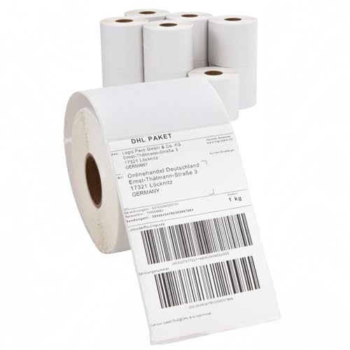 LOGIC PACK Etiketten 4x6 Versandaufkleber Thermo Etiketten für Zebra Drucker Versandetiketten zum Bedrucken 100 mm x 150 mm (6000 Stück Etikketen - 12 Rollen) von LOGIC PACK