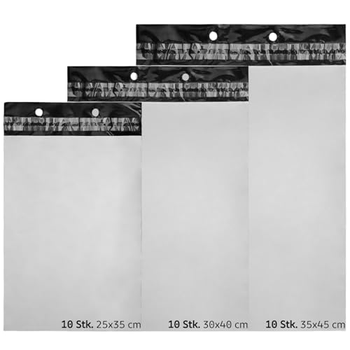 LOGIC PACK Versandtaschen Set, Plastik Versandbeutel mit Abreißstreifen – Selbsklebend, Blickdicht & Wasserdicht – Ideal für sicheren Versand - 25x35/30x40/35x45 cm - 3x10 Stück LOGIC PACK Versandtaschen Set, Plastik Versandbeutel mit Abreißstreifen – Selbsklebend, Blickdicht & Wasserdicht – Ideal für sicheren Versand - 25x35/30x40/35x45 cm - 3x10 Stück von LOGIC PACK