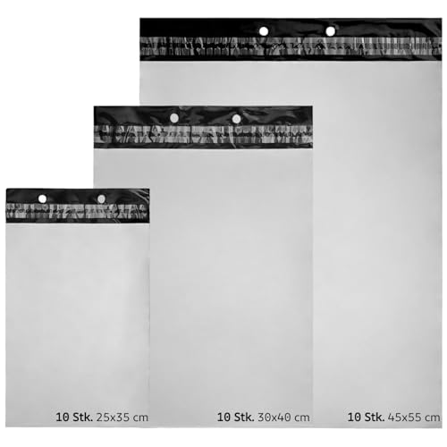 LOGIC PACK Versandtaschen Set, Plastik Versandbeutel mit Abreißstreifen – Selbsklebend, Blickdicht & Wasserdicht – Ideal für sicheren Versand - 25x35/35x45/45x55 cm - 3x10 Stück von LOGIC PACK