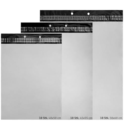 LOGIC PACK Versandtaschen Set, Plastik Versandbeutel mit Abreißstreifen – Selbsklebend, Blickdicht & Wasserdicht – Ideal für sicheren Versand - 40x50/45x55/50x60 cm - 3x10 Stück von LOGIC PACK