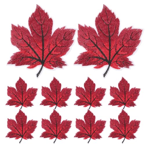 LOGOFUN Ahornblatt-Flicken mit Ahornblatt, bestickte Applikationen, zum Aufbügeln, für Kleidung, exquisite Dekorationen, Weinrot, 10 Stück von LOGOFUN
