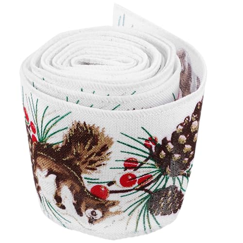 LOGOFUN Weihnachts-Geschenkband mit Weihnachtsmotiven, Juteband, Eichhörnchen-Muster, Verpackungsbänder für Festivals, Partyzubehör, Weiß, 6,3 cm LOGOFUN Weihnachts-Geschenkband mit Weihnachtsmotiven, Juteband, Eichhörnchen-Muster, Verpackungsbänder für Festivals, Partyzubehör, Weiß, 6,3 cm von LOGOFUN