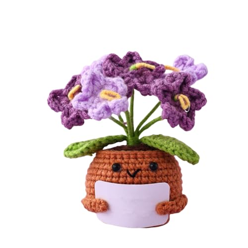 Blanko-Karte, lustig, gestrickt, Wolle, Spielzeug, kleine niedliche Häkelblume für Mädchen, Freunde, Schulanfang, Studenten, Geburtstag, Abschluss, motivierende Geschenke (lila) von LOGRRMTH