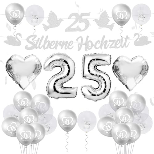 LOHAME Silberhochzeit Deko Set Banner Luftballons 25. Hochzeitstag Deko 25 Silberne Hochzeit Girlande Silber Hochzeit Luftballons Hängende Dekoration für Silberne Hochzeit 25. Jubiläum LOHAME Silberhochzeit Deko Set Banner Luftballons 25. Hochzeitstag Deko 25 Silberne Hochzeit Girlande Silber Hochzeit Luftballons Hängende Dekoration für Silberne Hochzeit 25. Jubiläum von LOHAME