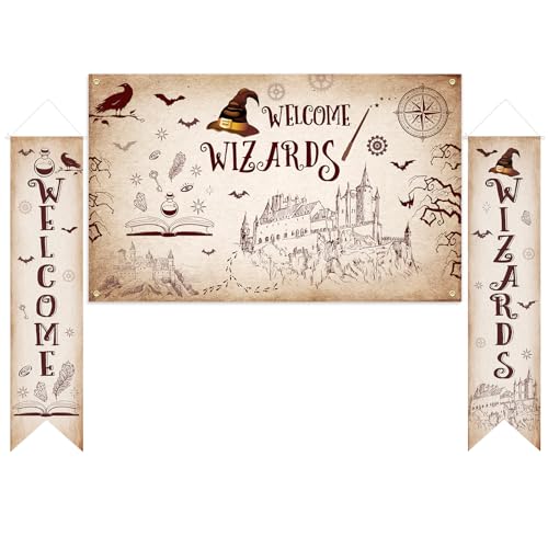LOHAME Welcome Wizards Banner Set 180 x 110 cm Halloween Magische Zauberer Partysbanner und 2 Stück 130 x 30 cm Magie Wizard Türbanner Harry Geburtstag Hintergrund für Halloween Karneval Fasching LOHAME Welcome Wizards Banner Set 180 x 110 cm Halloween Magische Zauberer Partysbanner und 2 Stück 130 x 30 cm Magie Wizard Türbanner Harry Geburtstag Hintergrund für Halloween Karneval Fasching von LOHAME
