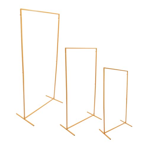Hochzeitsbogen Hintergrund Ständer, Quadratischer traubogen 3 Stück mit Abdeckung, Gestell Metallbogen-Hintergrund Hintergrundrahmen für Geburtstagsparty, Hochzeit, Zeremonie Dekoration (Gold) von LOIRIIC